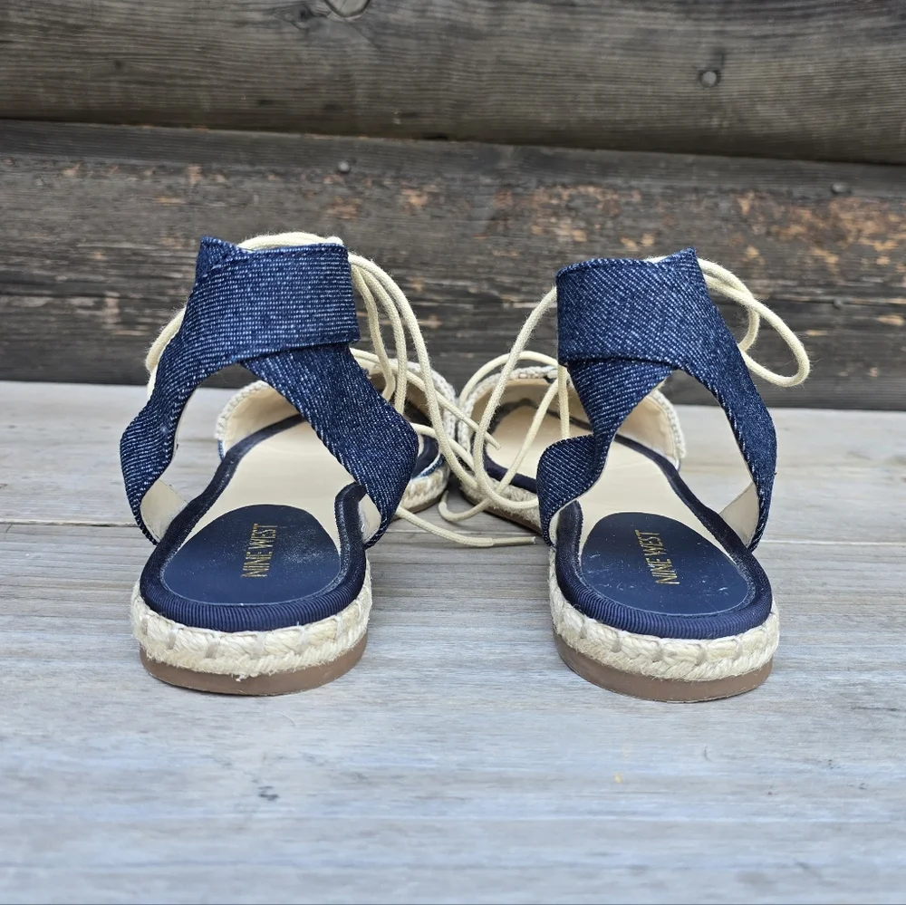 Nine West NEW Unah Coastal Mediterranean Denim Pointy Toe Flat Sandal 6.5M